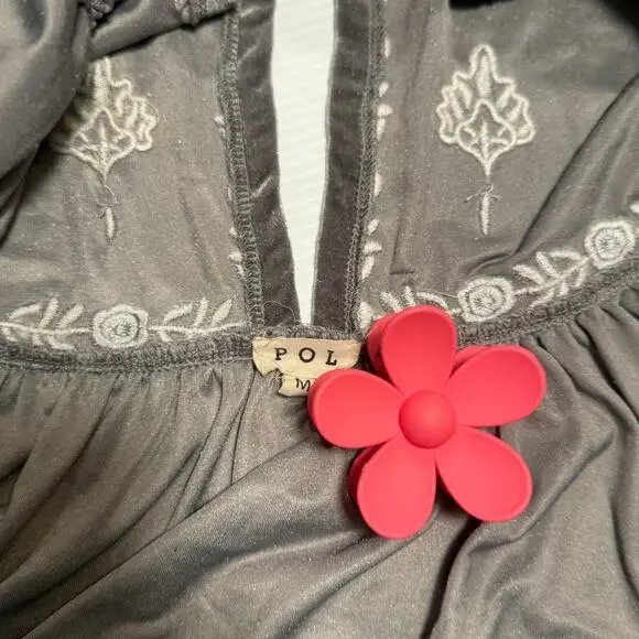 POL Velvet Tunic Silver Gray Women’s Medium Boho Fairy Cottage Festival Babydoll - Picture 13 of 16